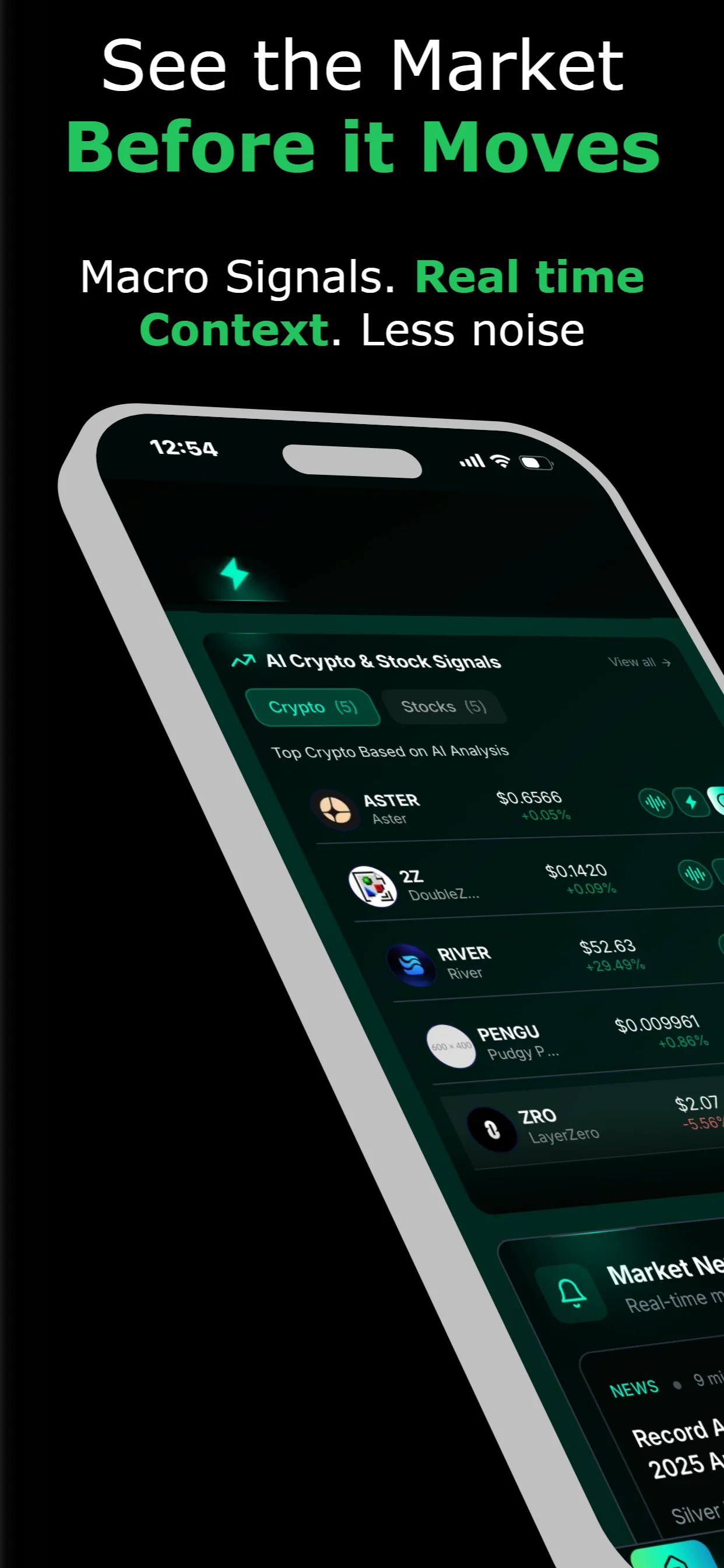 Strykr iOS app showing market signals